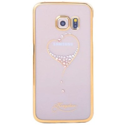 Samsung Galaxy S6 Edge (G925) elegants Kingxbar Love Swarovski dzidrs (caurspīdīgs) zelta plastmasas apvalks ar kristāliem / Vac