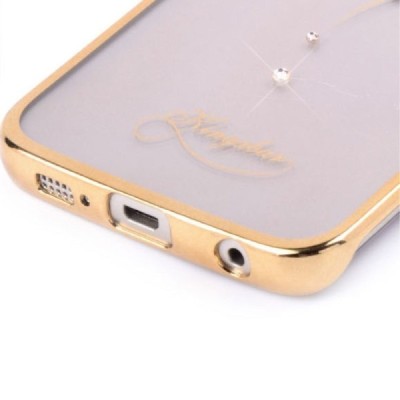 Samsung Galaxy S6 Edge (G925) Kingxbar Crystal Love Swarovski plastikinis skaidrus permatomas auksinis dėklas su kristalais / Pr