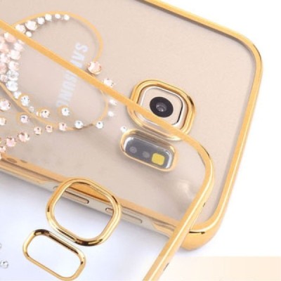 Samsung Galaxy S6 Edge (G925) Kingxbar Crystal Love Swarovski plastikinis skaidrus permatomas auksinis dėklas su kristalais / Pr