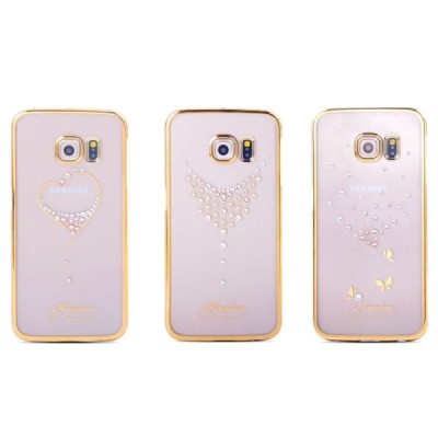 Samsung Galaxy S6 Edge (G925) Kingxbar Crystal Love Swarovski plastikinis skaidrus permatomas auksinis dėklas su kristalais / Pr
