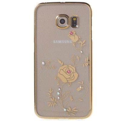 Samsung Galaxy S6 Edge elegants Kingxbar Crystal Rose Swarovski dzidrs (caurspīdīgs) zelta plastmasas apvalks ar kristāliem / Va