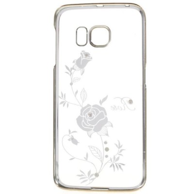 Samsung Galaxy S6 Edge (G925) Kingxbar Crystal Icon Pro Rose Swarovski plastikinis skaidrus permatomas auksinis dėklas su krista