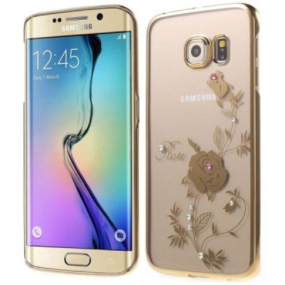 Samsung Galaxy S6 Edge (G925) Kingxbar Crystal Icon Pro Rose Swarovski plastikinis skaidrus permatomas auksinis dėklas su krista