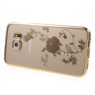 Samsung Galaxy S6 Edge (G925) Kingxbar Crystal Icon Pro Rose Swarovski plastikinis skaidrus permatomas auksinis dėklas su krista