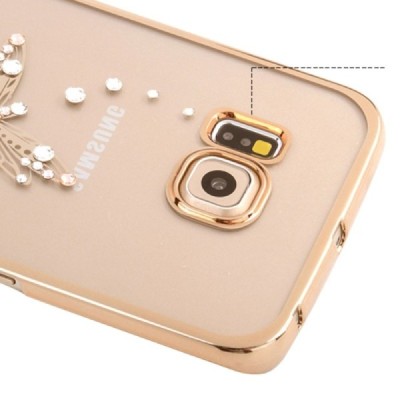 Samsung Galaxy S6 Edge (G925) Kingxbar Crystal Icon Pro Dragonfly Swarovski plastikinis skaidrus permatomas auksinis dėklas su k