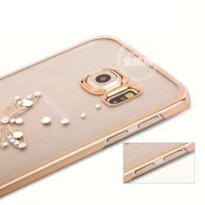 Samsung Galaxy S6 Edge (G925) Kingxbar Crystal Icon Pro Dragonfly Swarovski plastikinis skaidrus permatomas auksinis dėklas su k