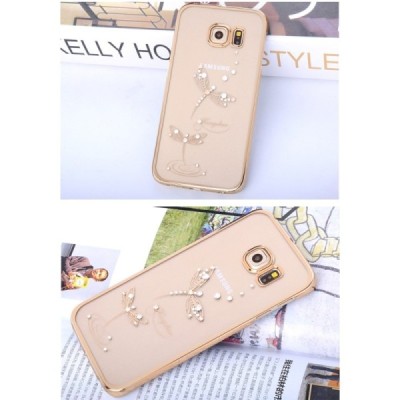 Samsung Galaxy S6 Edge (G925) Kingxbar Crystal Icon Pro Dragonfly Swarovski plastikinis skaidrus permatomas auksinis dėklas su k