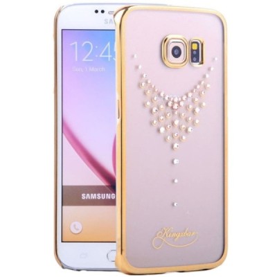 Samsung Galaxy S6 Edge (G925) Kingxbar Crystal Icon Pro Necklace Swarovski plastikinis skaidrus permatomas auksinis dėklas su kr