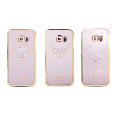 Samsung Galaxy S6 Edge (G925) Kingxbar Crystal Icon Pro Necklace Swarovski plastikinis skaidrus permatomas auksinis dėklas su kr