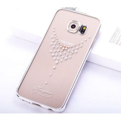 Samsung Galaxy S6 Edge (G925) Kingxbar Crystal Icon Pro Necklace Swarovski plastikinis skaidrus permatomas sidabrinis dėklas su 