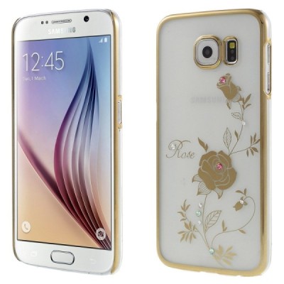 Samsung Galaxy S6 (G920) Kingxbar Crystal Icon Pro Rose Swarovski plastikinis skaidrus permatomas auksinis dėklas su kristalais 