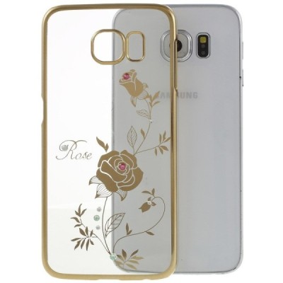 Samsung Galaxy S6 (G920) Kingxbar Crystal Icon Pro Rose Swarovski plastikinis skaidrus permatomas auksinis dėklas su kristalais 