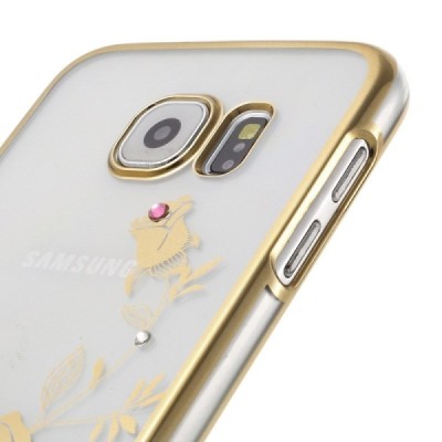 Samsung Galaxy S6 (G920) Kingxbar Crystal Icon Pro Rose Swarovski plastikinis skaidrus permatomas auksinis dėklas su kristalais 