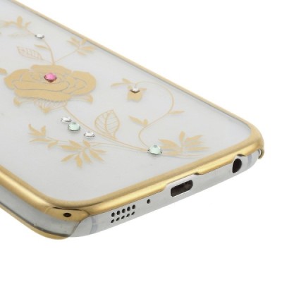 Samsung Galaxy S6 (G920) Kingxbar Crystal Icon Pro Rose Swarovski plastikinis skaidrus permatomas auksinis dėklas su kristalais 