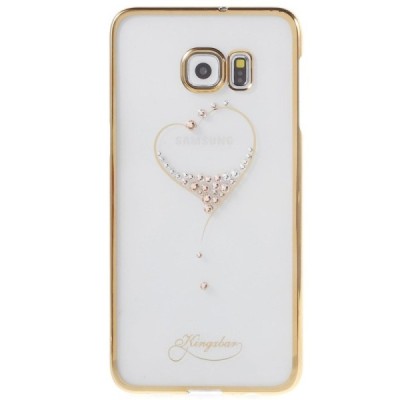 Samsung Galaxy S6 Edge+ (G928) Kingxbar Crystal Icon Pro Love Swarovski plastikinis skaidrus permatomas auksinis dėklas su krist