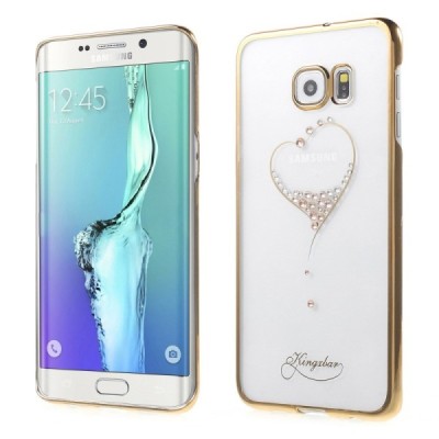 Samsung Galaxy S6 Edge+ (G928) Kingxbar Crystal Icon Pro Love Swarovski plastikinis skaidrus permatomas auksinis dėklas su krist
