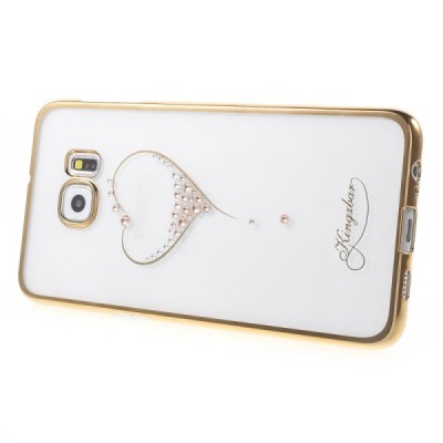 Samsung Galaxy S6 Edge+ (G928) Kingxbar Crystal Icon Pro Love Swarovski plastikinis skaidrus permatomas auksinis dėklas su krist