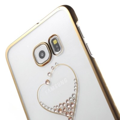 Samsung Galaxy S6 Edge+ (G928) Kingxbar Crystal Icon Pro Love Swarovski plastikinis skaidrus permatomas auksinis dėklas su krist