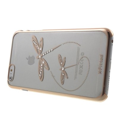 Apple iPhone 6s Plus elegants X-Fitted Crystal Dragonfly Swarovski dzidrs (caurspīdīgs) zelta plastmasas apvalks ar kristāliem /