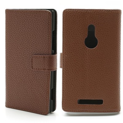 Nokia Lumia 925 atvēramais brūns ādas Lychee futrālis - maciņš / Vacins.lv
