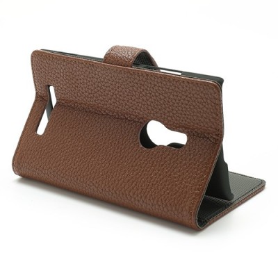 Nokia Lumia 925 atvēramais brūns ādas Lychee futrālis - maciņš / Vacins.lv