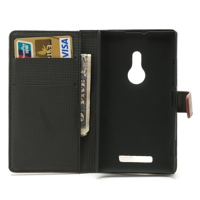 Nokia Lumia 925 atvēramais brūns ādas Lychee futrālis - maciņš / Vacins.lv