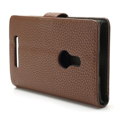 Nokia Lumia 925 atvēramais brūns ādas Lychee futrālis - maciņš / Vacins.lv