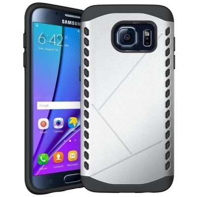 Sustiprintos apsaugos Samsung Galaxy S7 edge G935 sidabrinis kieto silikono (TPU) ir plastiko dėklas / Priedai.lt