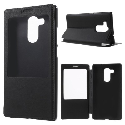 Huawei Mate 8 juodas odinis atverčiamas „Smart Window“ dėklas su langeliu / Priedai.lt