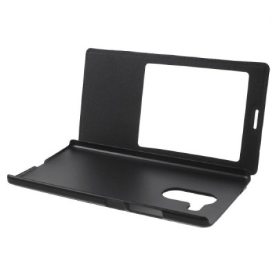 Huawei Mate 8 juodas odinis atverčiamas „Smart Window“ dėklas su langeliu / Priedai.lt