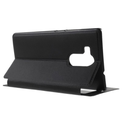 Huawei Mate 8 juodas odinis atverčiamas „Smart Window“ dėklas su langeliu / Priedai.lt