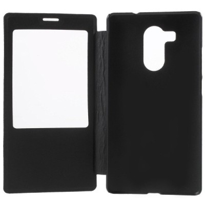 Huawei Mate 8 juodas odinis atverčiamas „Smart Window“ dėklas su langeliu / Priedai.lt