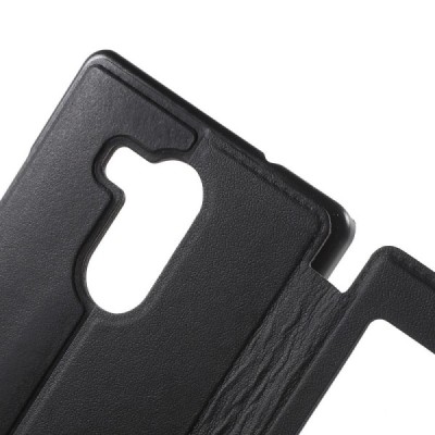 Huawei Mate 8 juodas odinis atverčiamas „Smart Window“ dėklas su langeliu / Priedai.lt