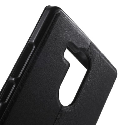 Huawei Mate 8 juodas odinis atverčiamas „Smart Window“ dėklas su langeliu / Priedai.lt