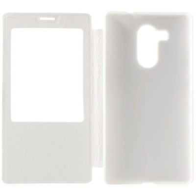 Huawei Mate 8 baltas odinis atverčiamas „Smart Window“ dėklas su langeliu / Priedai.lt
