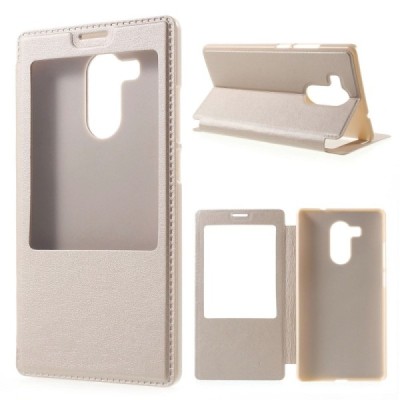Huawei Mate 8 auksinis odinis atverčiamas „Smart Window“ dėklas su langeliu / Priedai.lt