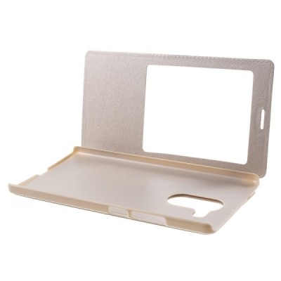 Huawei Mate 8 auksinis odinis atverčiamas „Smart Window“ dėklas su langeliu / Priedai.lt