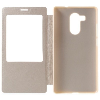 Huawei Mate 8 auksinis odinis atverčiamas „Smart Window“ dėklas su langeliu / Priedai.lt