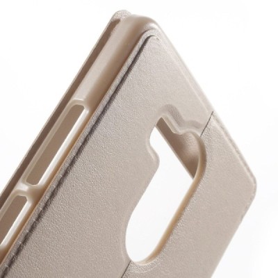 Huawei Mate 8 auksinis odinis atverčiamas „Smart Window“ dėklas su langeliu / Priedai.lt