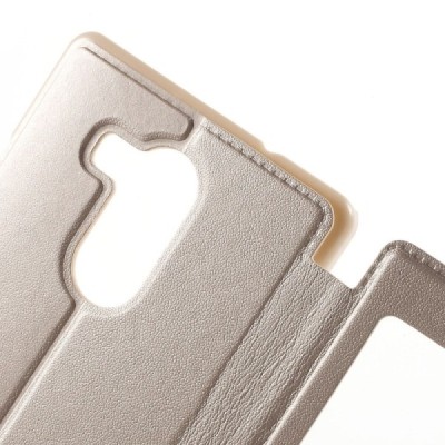 Huawei Mate 8 auksinis odinis atverčiamas „Smart Window“ dėklas su langeliu / Priedai.lt