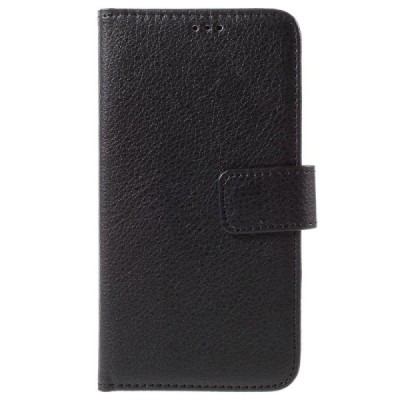 Huawei Y5 (Y560) atvēramais melns ādas Litchi maciņš - maks / Vacins.lv