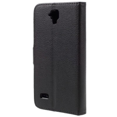 Huawei Y5 (Y560) atvēramais melns ādas Litchi maciņš - maks / Vacins.lv