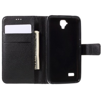 Huawei Y5 (Y560) atvēramais melns ādas Litchi maciņš - maks / Vacins.lv