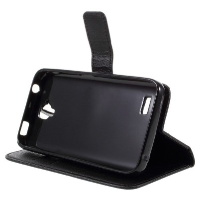 Huawei Y5 (Y560) atvēramais melns ādas Litchi maciņš - maks / Vacins.lv