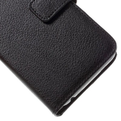 Huawei Y5 (Y560) atvēramais melns ādas Litchi maciņš - maks / Vacins.lv