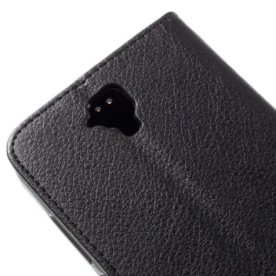 Huawei Y5 (Y560) atvēramais melns ādas Litchi maciņš - maks / Vacins.lv