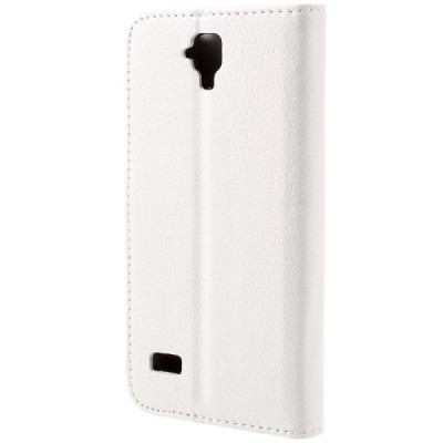 Huawei Y5 (Y560) atvēramais balts ādas Litchi maciņš - maks / Vacins.lv