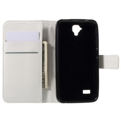 Huawei Y5 (Y560) atvēramais balts ādas Litchi maciņš - maks / Vacins.lv