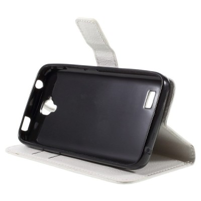 Huawei Y5 (Y560) atvēramais balts ādas Litchi maciņš - maks / Vacins.lv