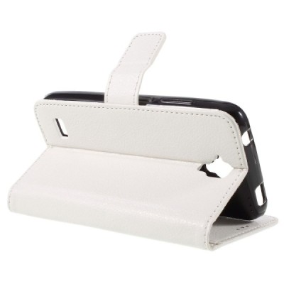 Huawei Y5 (Y560) atvēramais balts ādas Litchi maciņš - maks / Vacins.lv